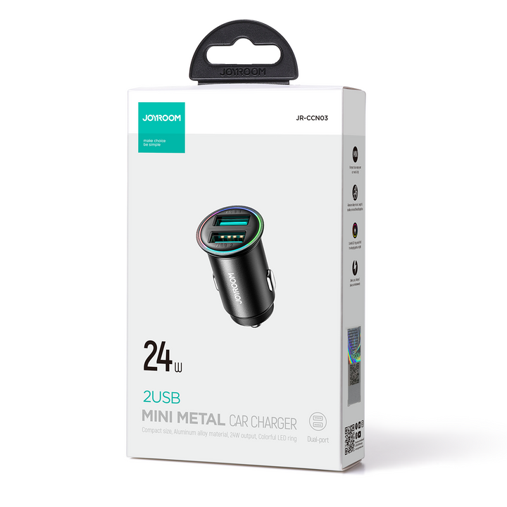 JOYROOM JR-CCN03 24W Mini Metal Dual USB Car Charger