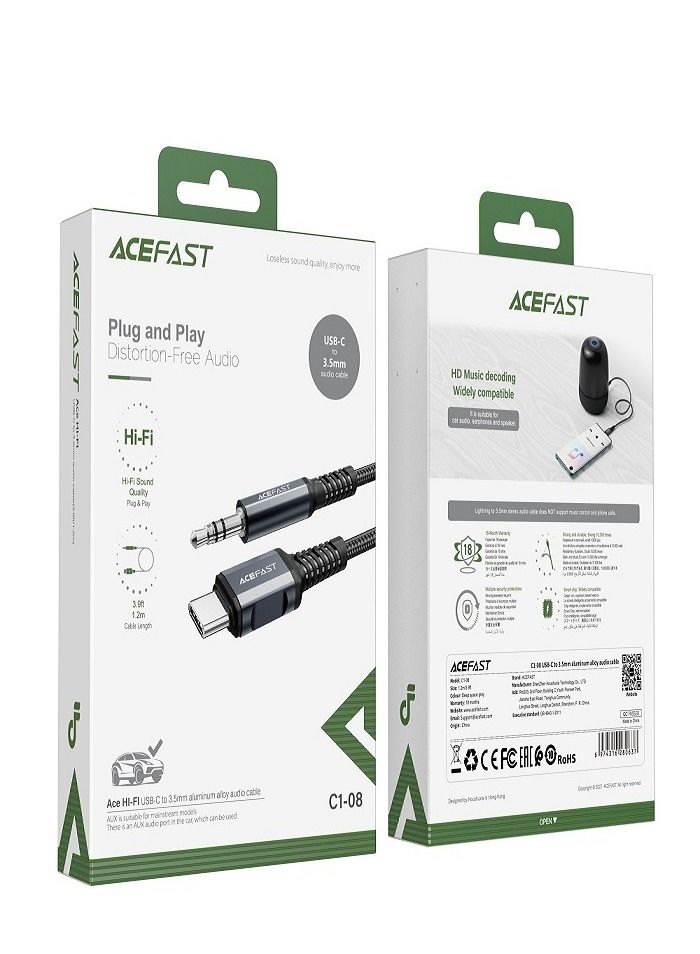 AceFast C1‑08 USB‑C to 3.5mm Male Audio Cable – Hi‑Fi Sound