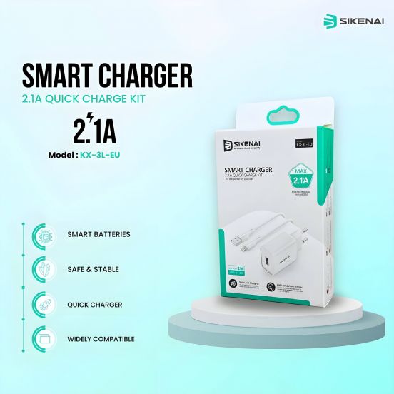 SIKENAI KX-3 Fast Charger 2.1A with USB to Lightning Cable – White