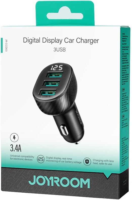 JOYROOM JR-CCD03 3.4A Car Charger 3 USB with Digital Display