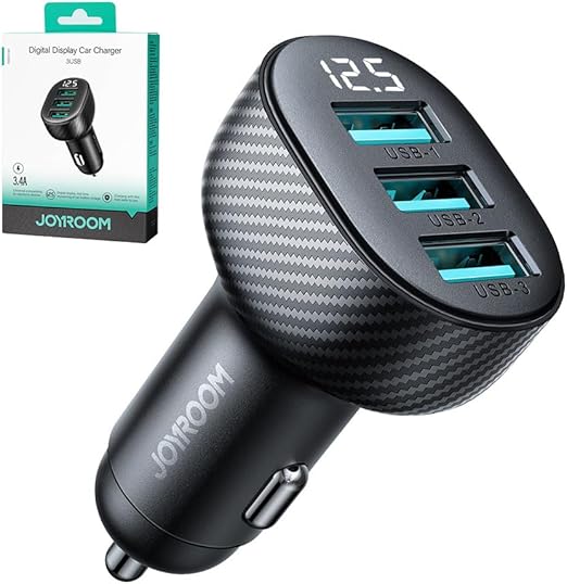 JOYROOM JR-CCD03 3.4A Car Charger 3 USB with Digital Display