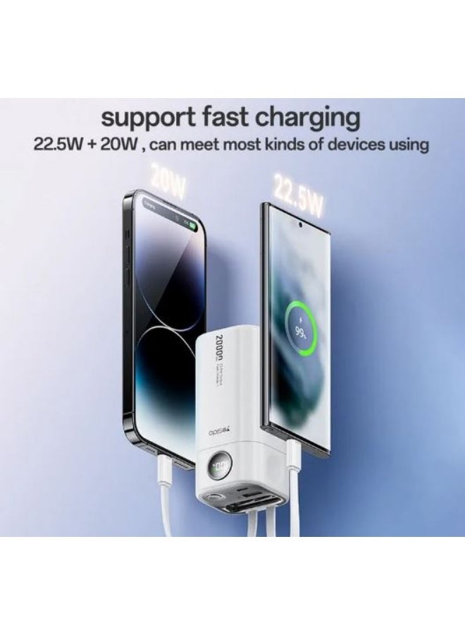 Yesido YP86 20000mAh Fast Charge Power Bank with Built-In USB-C & Lightning Cables