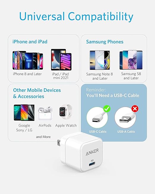 Anker 20W USB-C Fast Charger (Foldable Plug)
