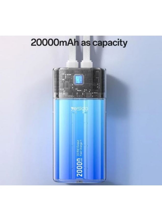 Yesido YP86 20000mAh Fast Charge Power Bank with Built-In USB-C & Lightning Cables