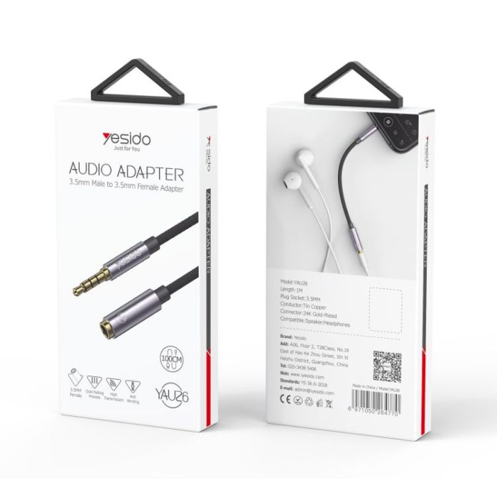 YESIDO YAU26 3.5mm Male to Female Audio Extension Cable – 1m