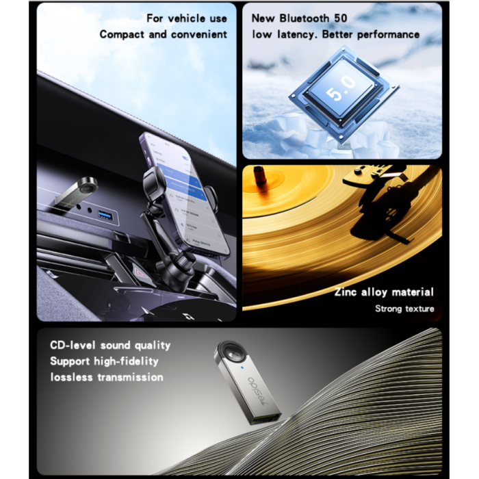 YESIDO YAU81 Bluetooth 5.0 USB Car Audio Receiver – Low Latency, 8 m Range