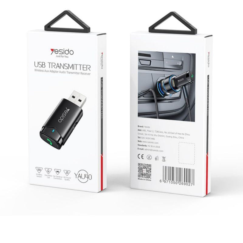 YESIDO YAU40 Bluetooth 5.0 USB BT Transmitter with TF Card & AUX Support