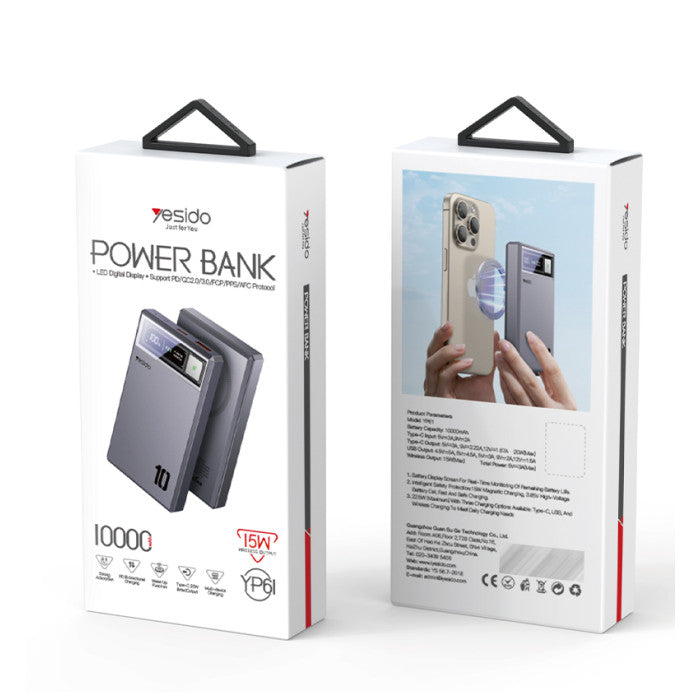 Yesido YP61 10000mAh Magnetic Wireless Power Bank – 22.5W Fast Charge