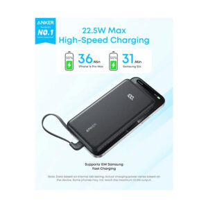 Anker Zolo 10,000mAh Power Bank with Built-In USB-C Cable – 22.5W Fast Charge