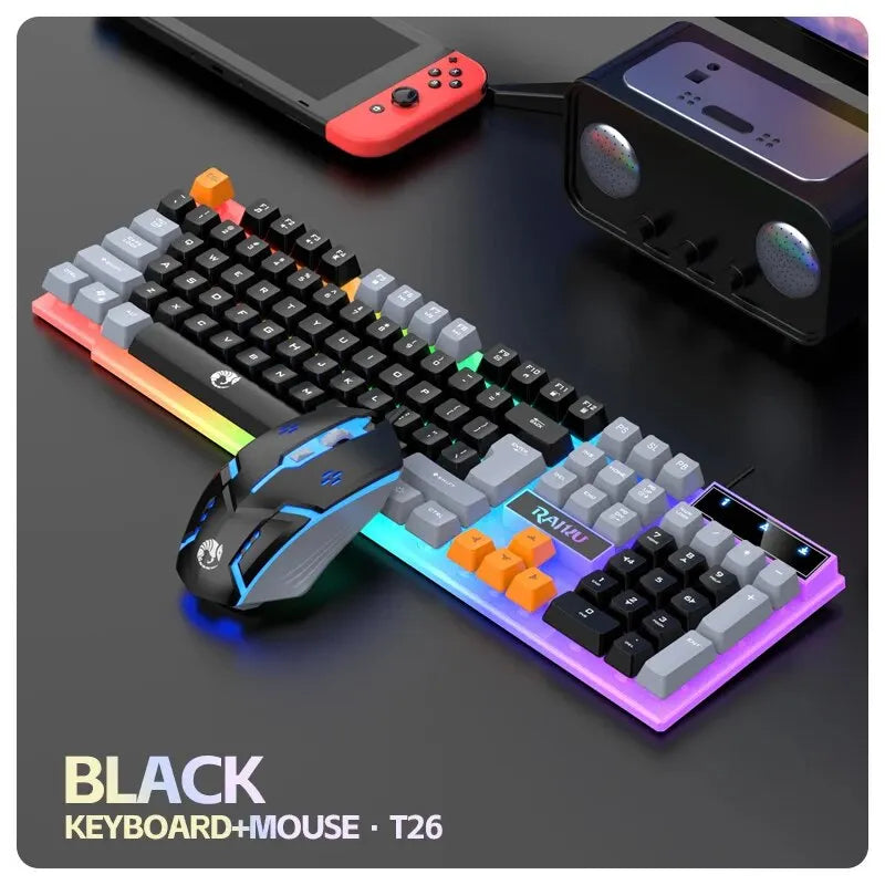 RAIKU T26 104-Key Wired Keyboard & Mouse Combo – Rainbow LED