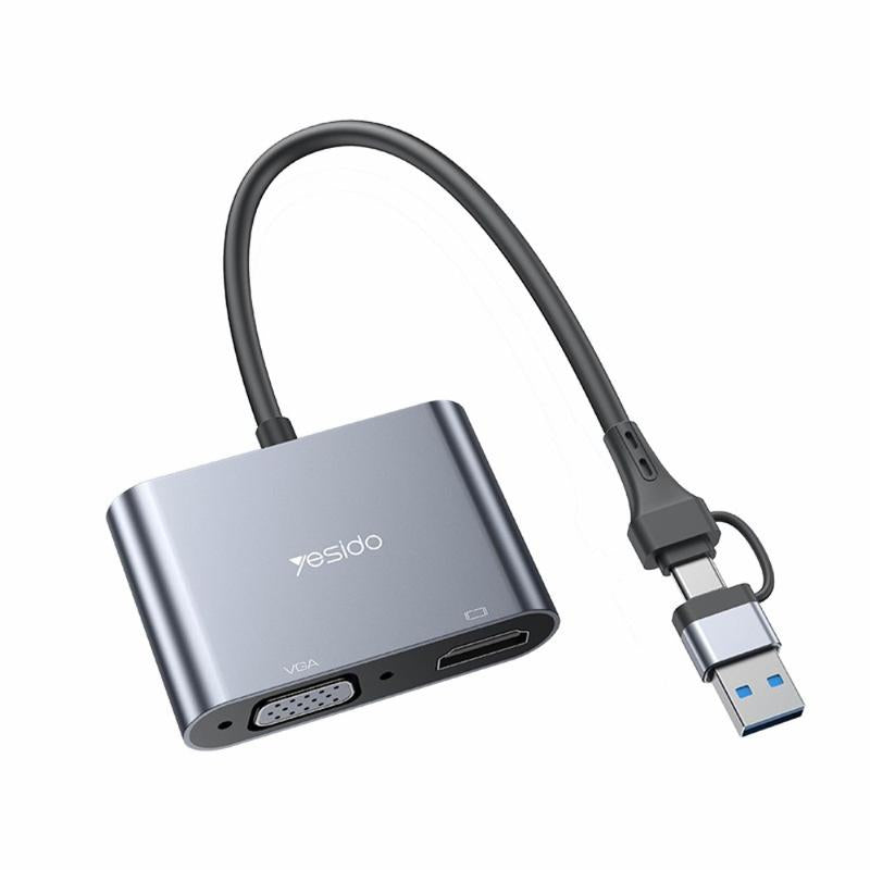 Yesido HM15 Dual Display USB/Type‑C to HDMI & VGA Adapter