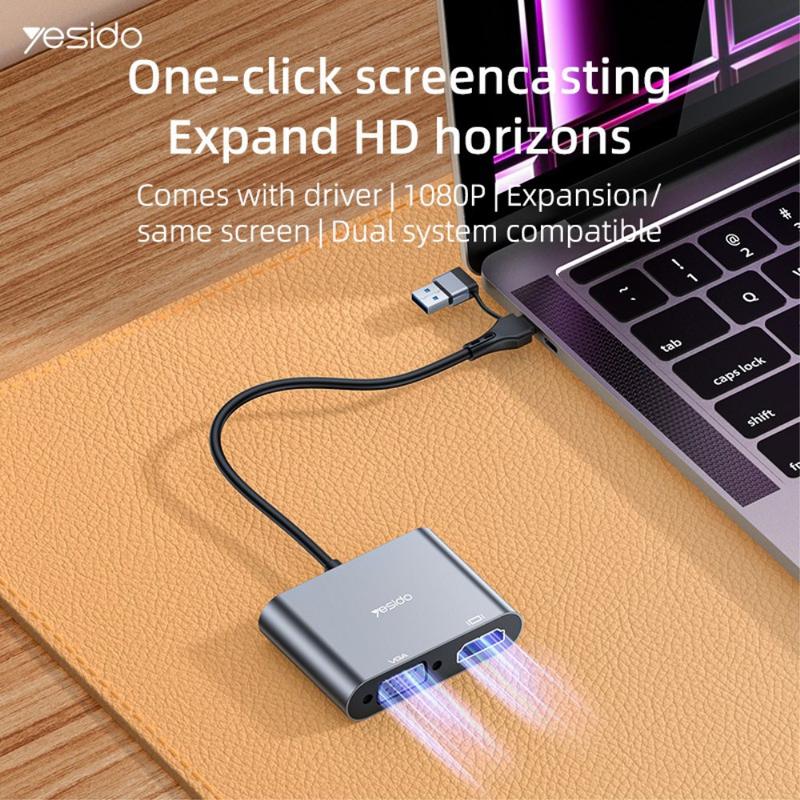 Yesido HM15 Dual Display USB/Type‑C to HDMI & VGA Adapter