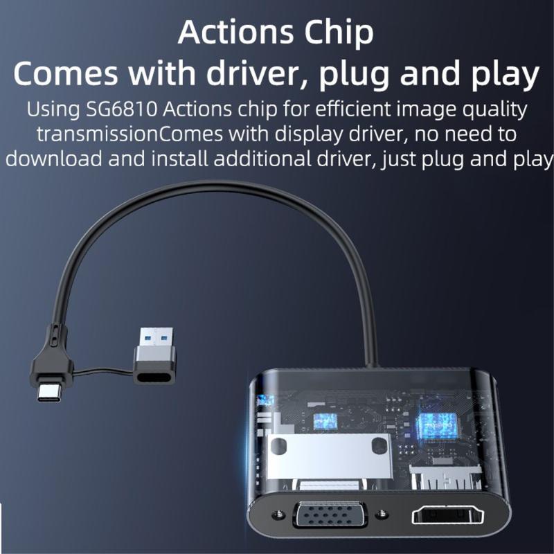 Yesido HM15 Dual Display USB/Type‑C to HDMI & VGA Adapter