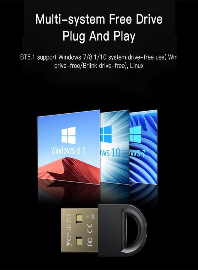 Yesido YAU34 Mini USB Bluetooth 5.1 Adapter for PC/Laptop