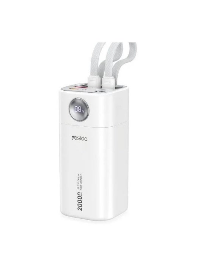 Yesido YP86 20000mAh Fast Charge Power Bank with Built-In USB-C & Lightning Cables