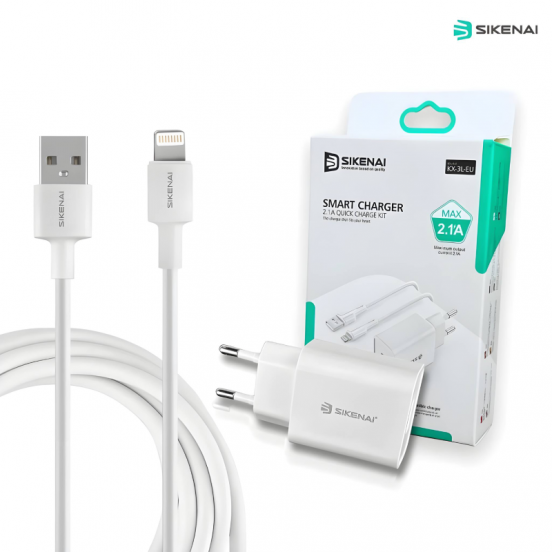 SIKENAI KX-3 Fast Charger 2.1A with USB to Lightning Cable – White